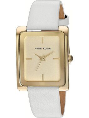 Anne Klein Women's White And Gold Leather Strap Analog Quartz Solid Luxury Watch